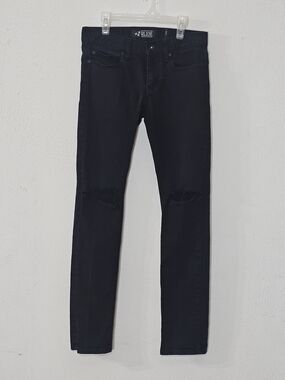 ​Rude Mens Skinny Jeans 28x32 Black Distressed Ripped Knee Stretch Denim Emo Y2K